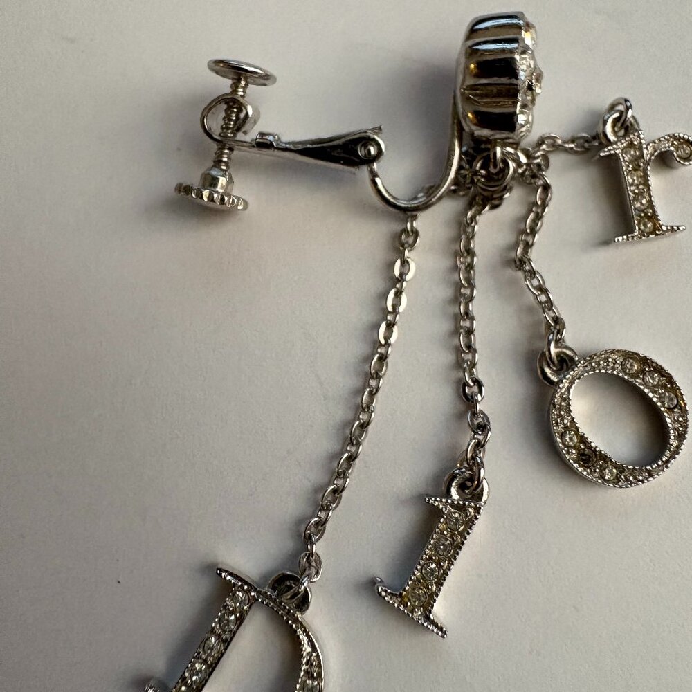 2000s vintage signed Christian Dior silver & crystal letter dangle earrings - Picture 5 of 9